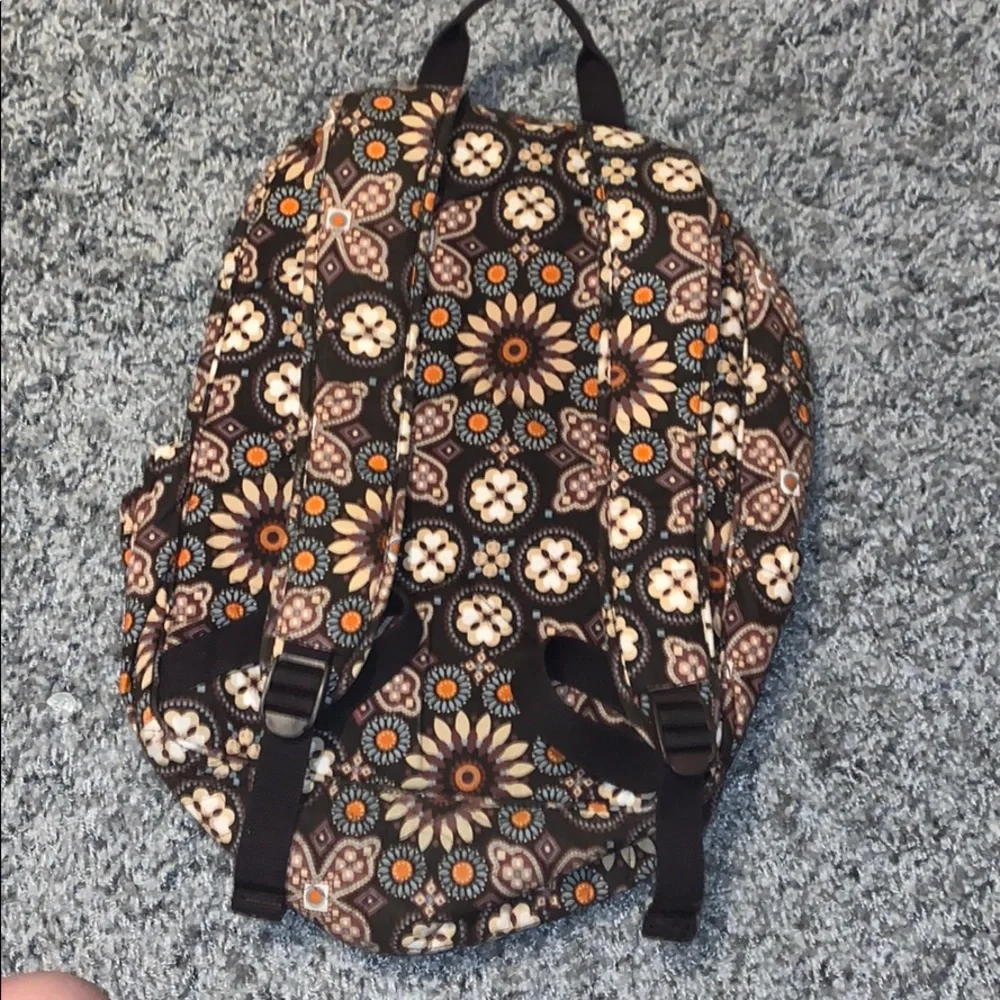 Vera Bradley Brown Floral Quilted Backpack with Cream and Orange Accents